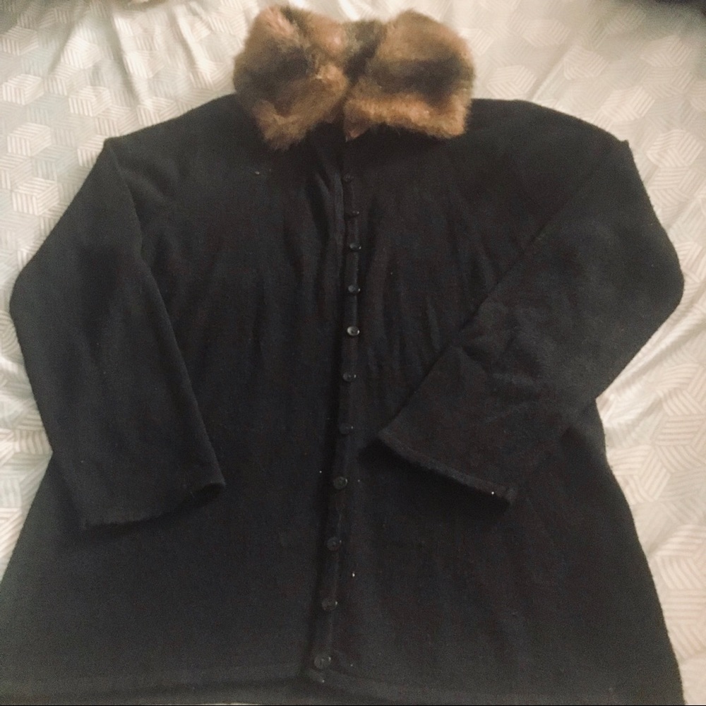 Faux Fir Trimmed Cardigan